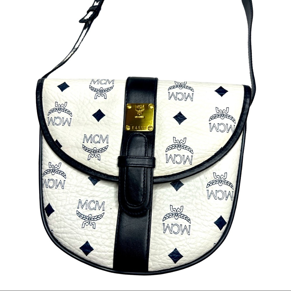 MCM Vintage Navy and White Crossbody and Dustbag